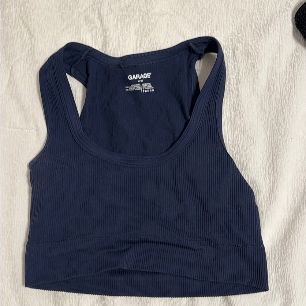 Garage Blue Fitted Crop Tank Top